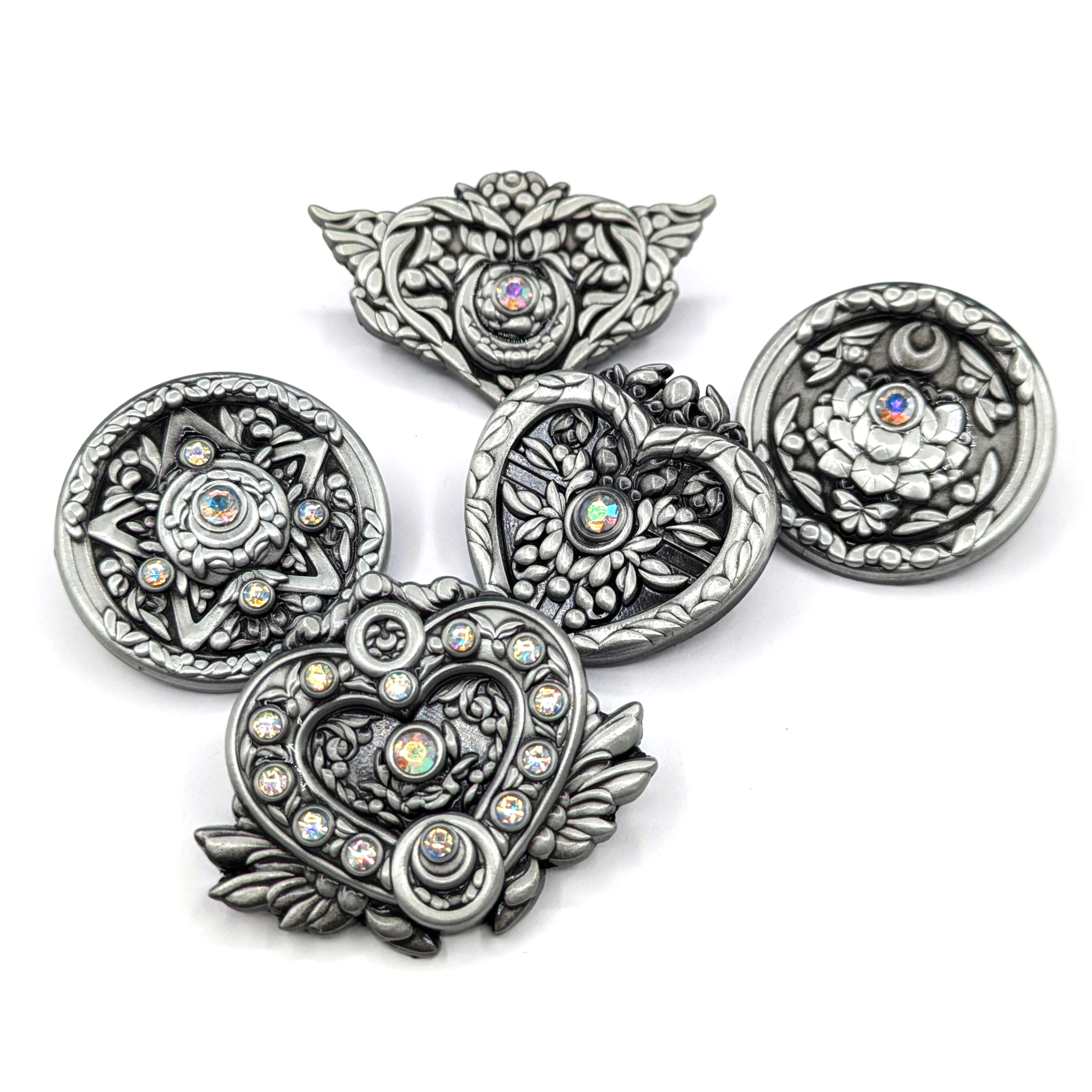 3D metal mini brooch pins with gemstones