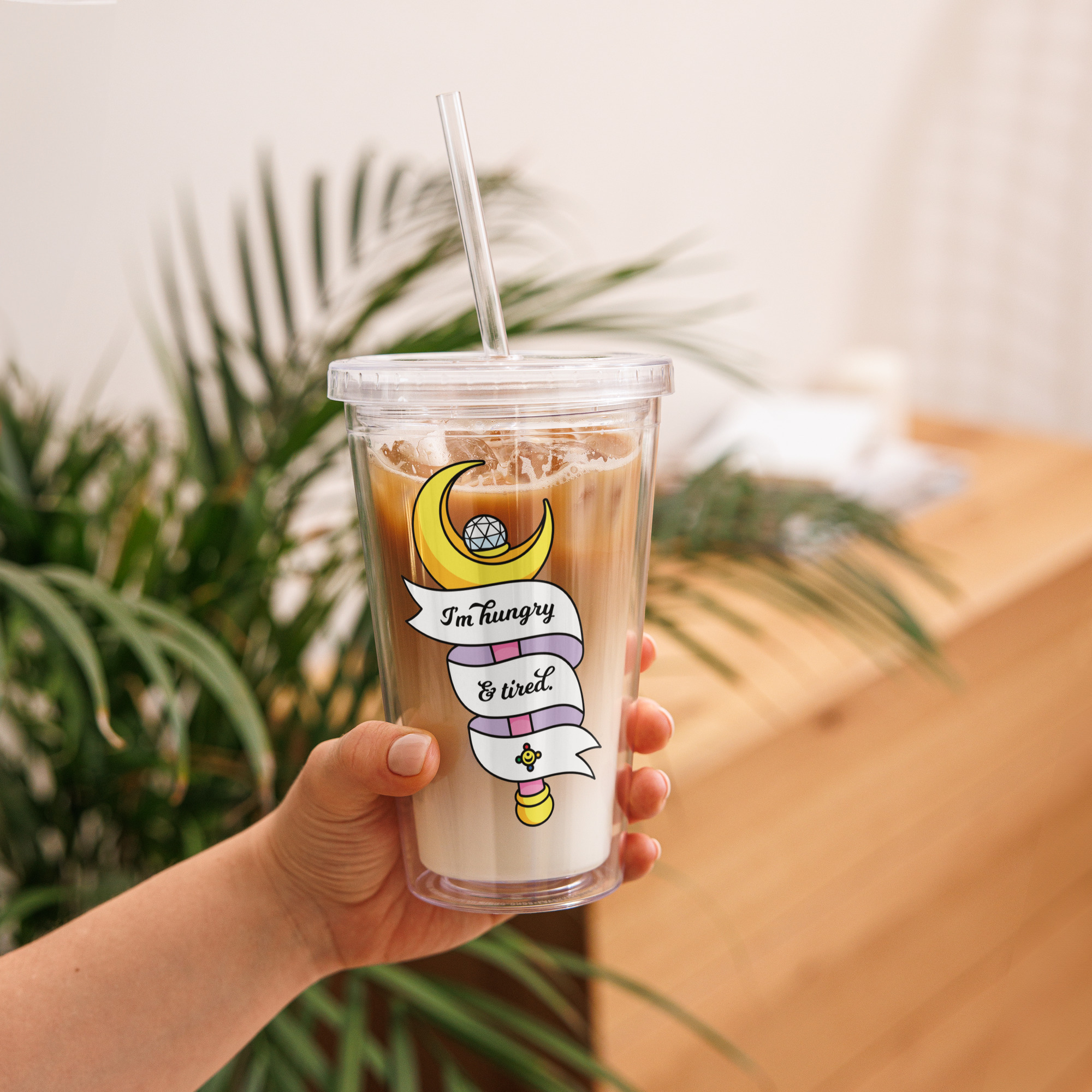 I'm Hungry & Tired Clear plastic tumbler - Image 5