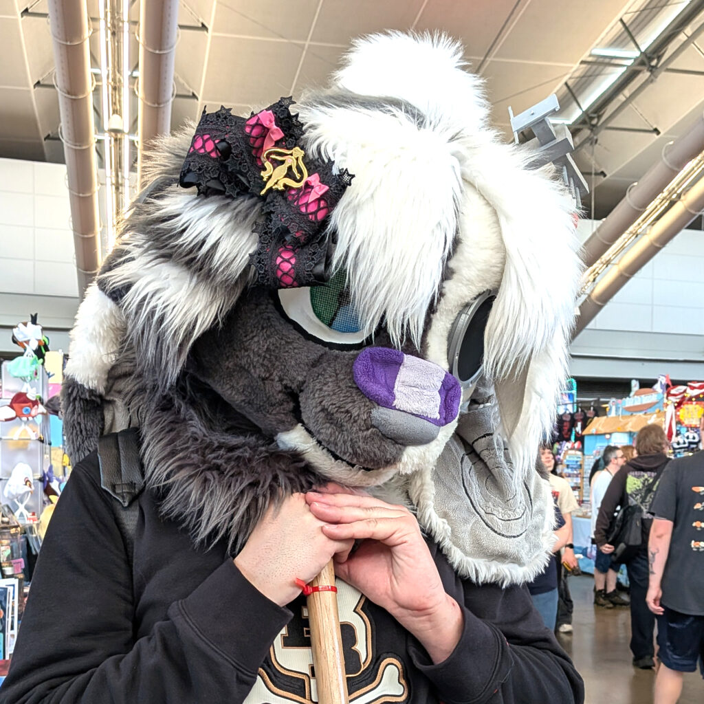 a fursuiter wearing one of my hair bows on their head